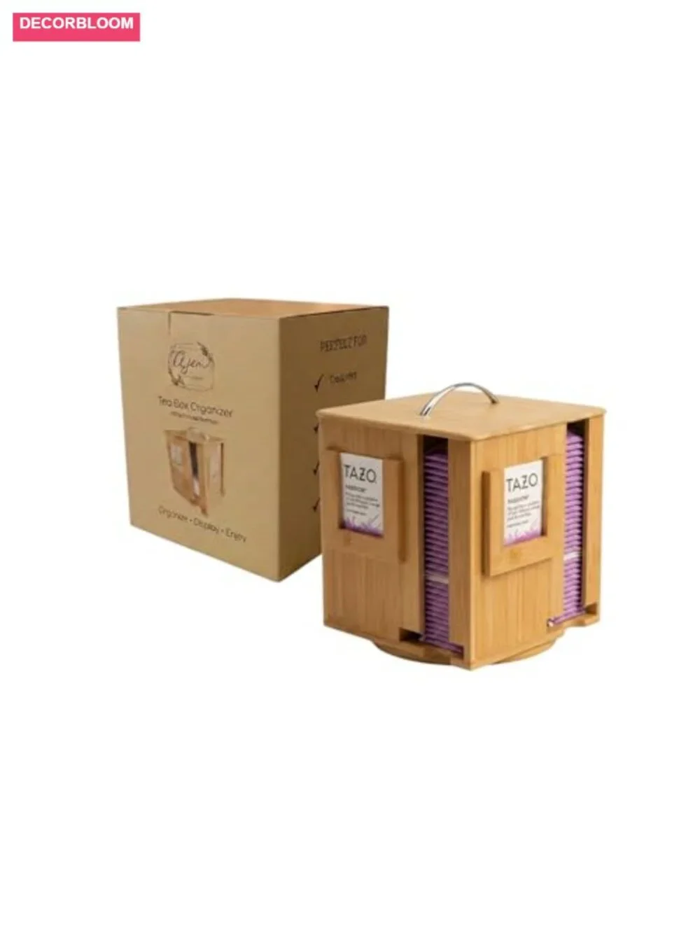 Bamboo Tea Bag Organizer, Holds 240+ Bags, Vertical Dispenser Tower with